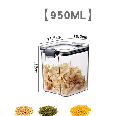Square clear kitchen storage jar box for pantry organisation with cereals visible inside