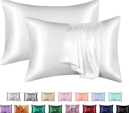 Silk-effect satin envelope pillowcase in navy blue showing envelope closure and smooth fabric texture