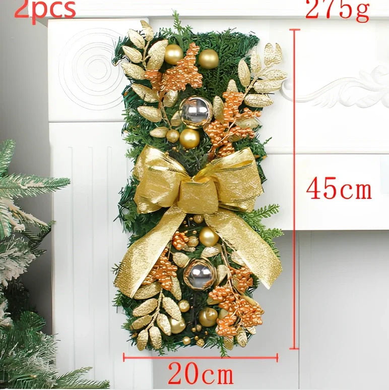 Christmas door curtain with glowing upside-down tree design in red, blue, or gold colours