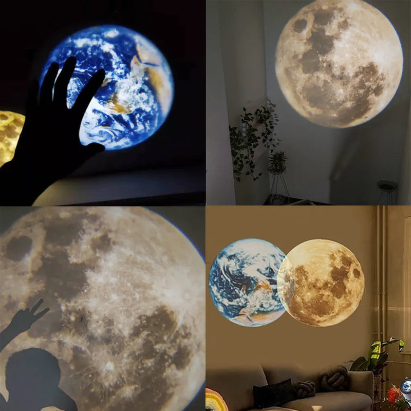 Star projector lamp with earth and moon projection effects, 360° rotating bracket and USB-powered LED night light for bedroom decoration, indoor and outdoor parties, and as a creative background light.