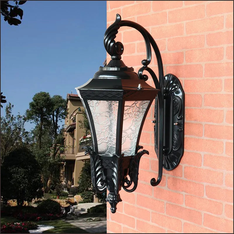 Black solar outdoor wall lamp with remote control for courtyard landscape lighting