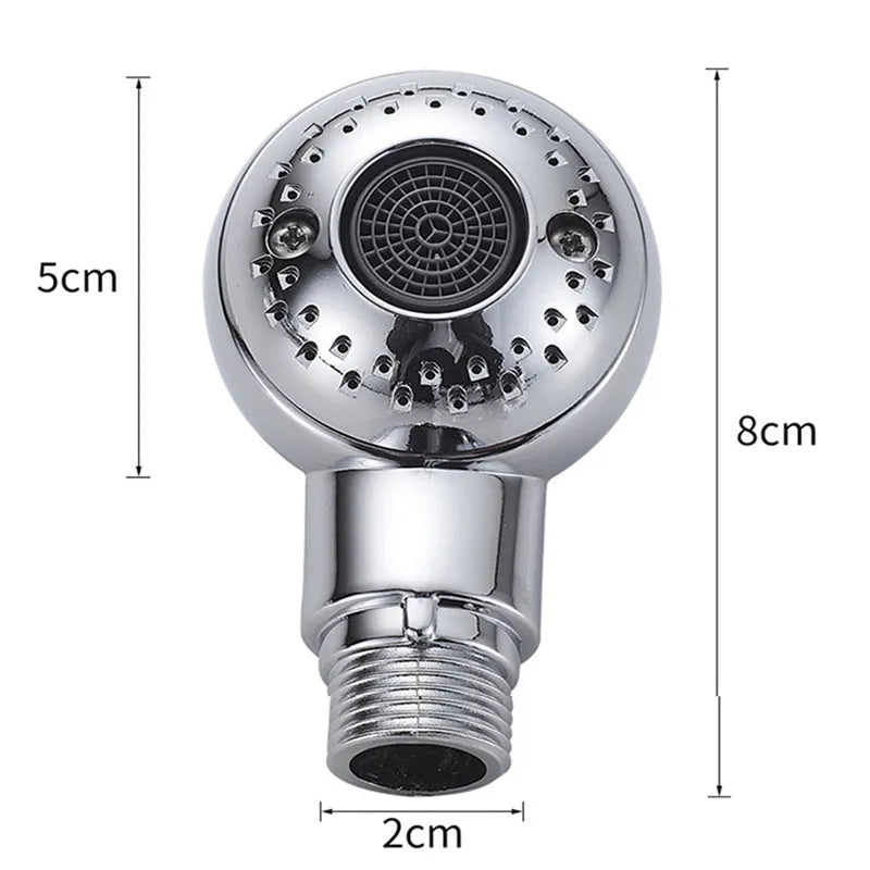 Small silver handheld shower head for gentle washing of pets and babies.