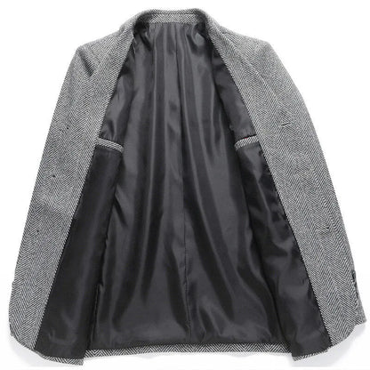 Men's loose-fit woolen coat in black, khaki, gray, or dark blue, made from polyester fabric for spring and autumn wear