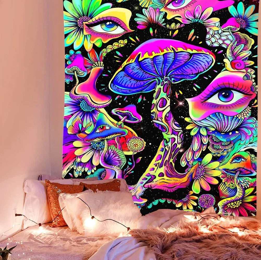 Brushed polyester wall tapestry showing texture detail and rectangular shape with size options from 95cm to 230cm