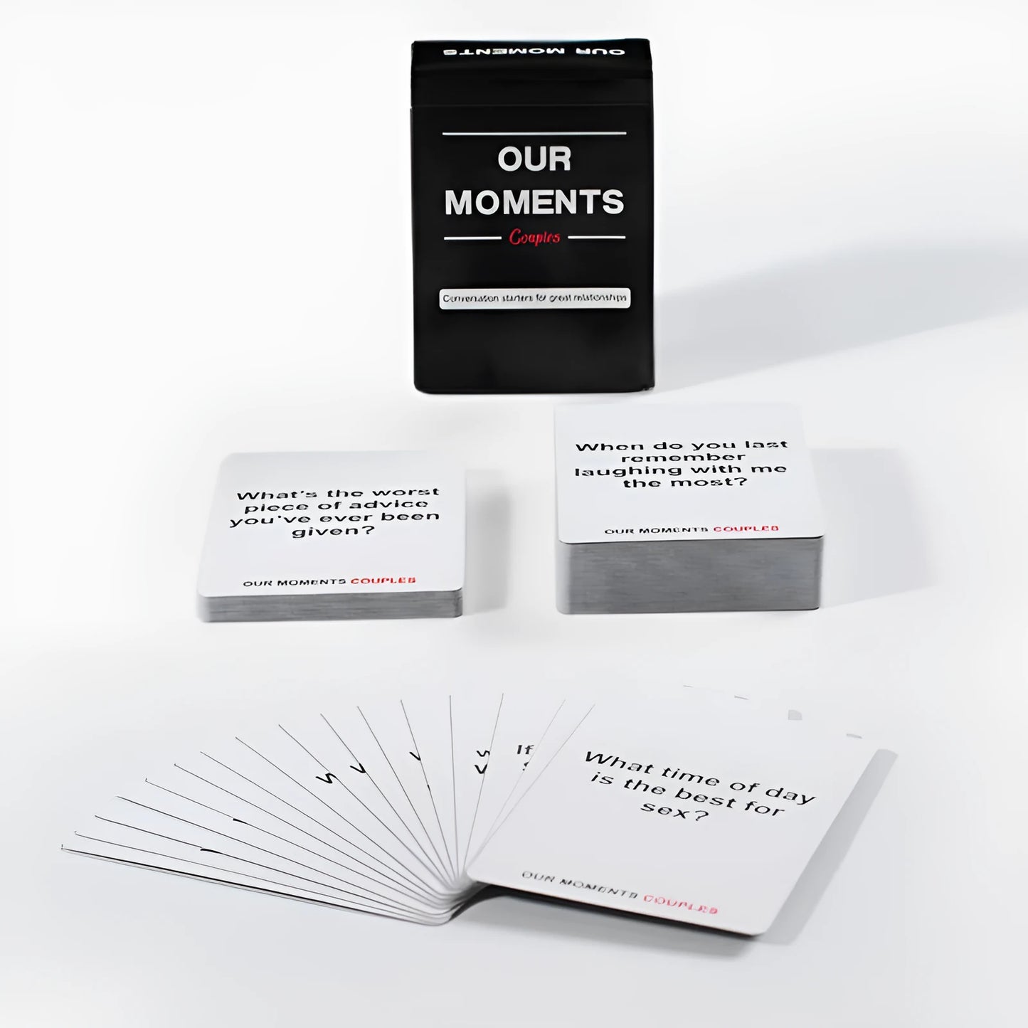 Black Our Time Lovers Edition communication card set for couples in an open box.
