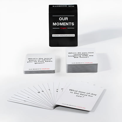 Black Our Time Lovers Edition communication card set for couples in an open box.