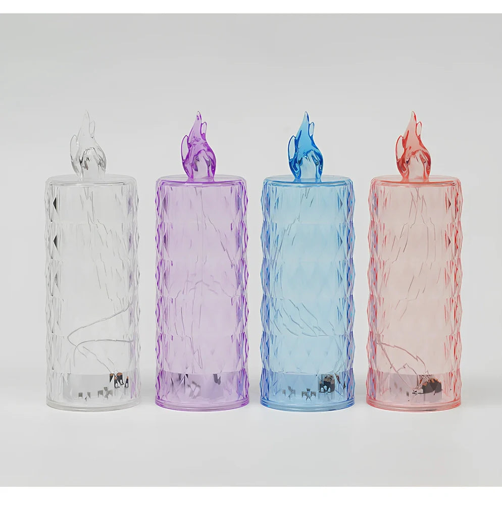 LED electronic candle light in transparent colour with diamond pattern, 15cm height