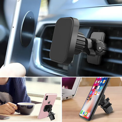 Black car air vent magnetic phone holder for smartphones with round and square vent designs