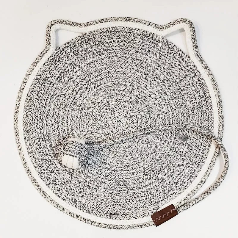 Braided cotton rope cat claw mat with integrated toy ball in various colors