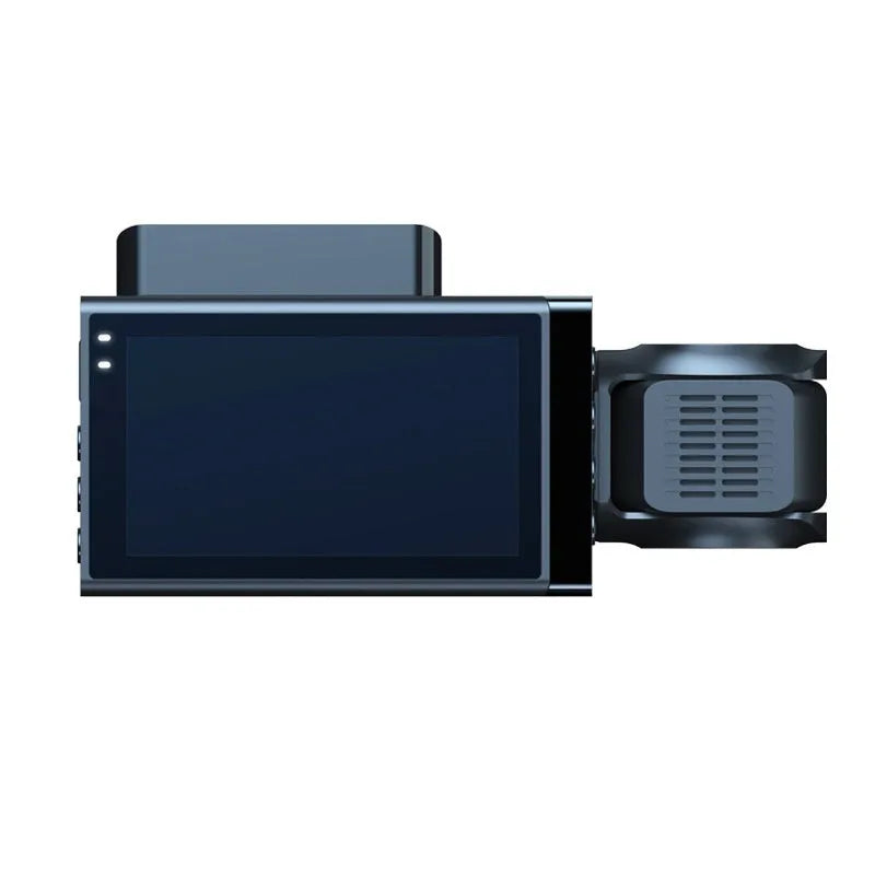 Black car dash camera with 5-inch screen on a windscreen mounting bracket.