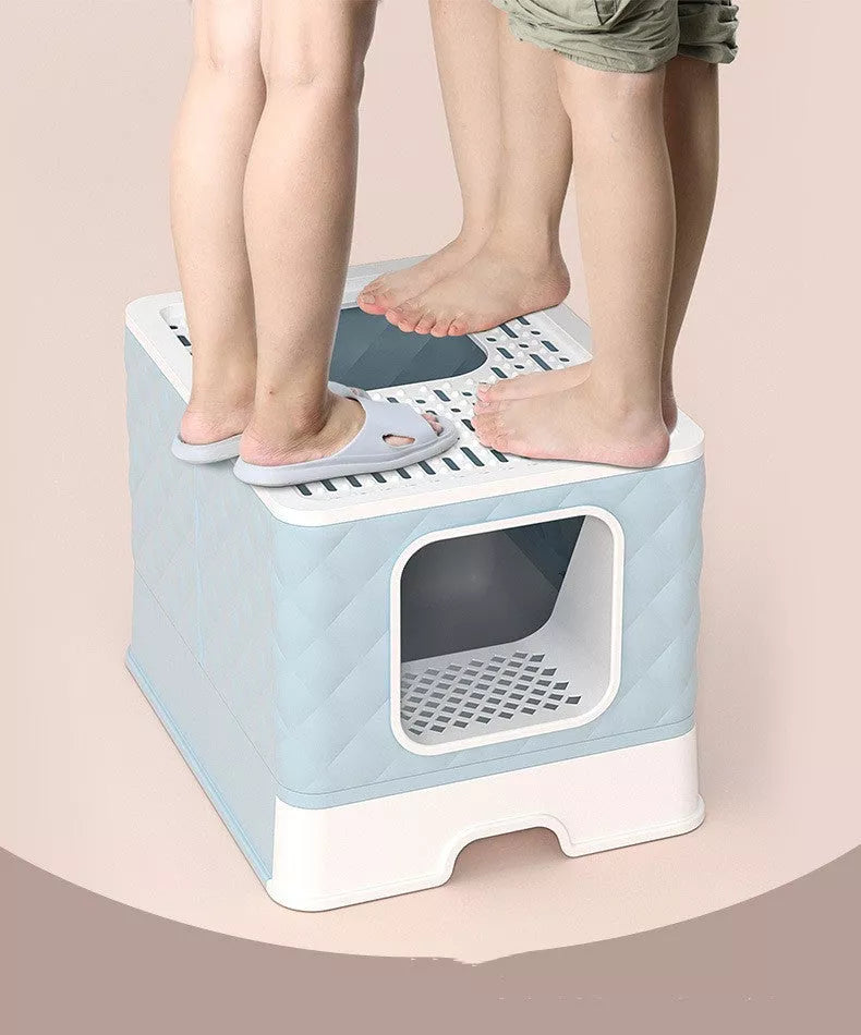 Removable and washable folding pet bed for cats in light blue, gray, and pink