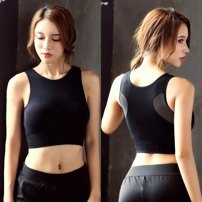 Seamless wireless sports bra with breathable mesh back for superior comfort and performance during workouts