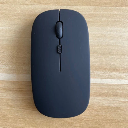 Dual-mode black wireless mouse with 1000dpi sensor, 5m range, and USB receiver for laptops
