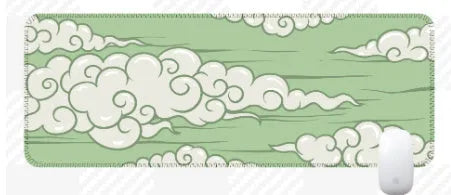 Large non-slip rubber desk mat showing Japanese style pattern on a wooden desk.