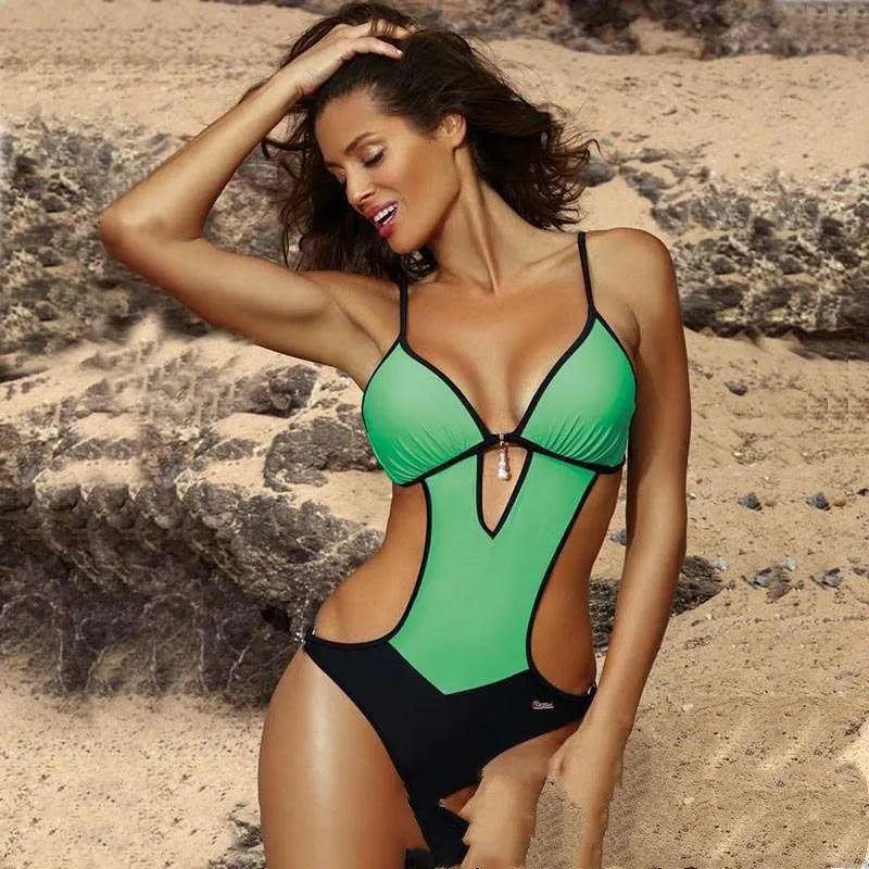 Two piece bikini swimsuit in nylon with spot print and solid colour options, sizes S-XXL