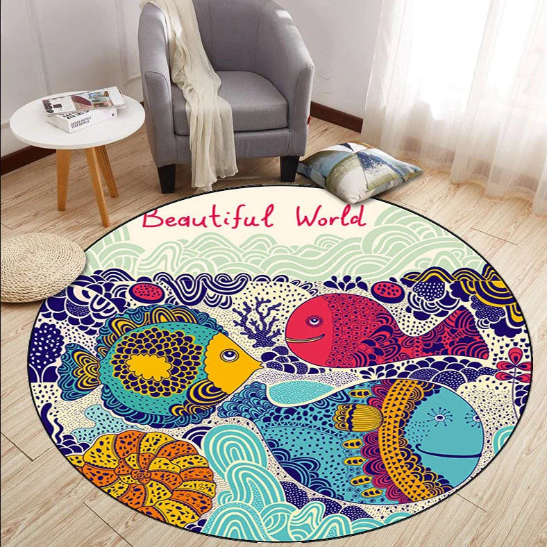 Round crystal velvet carpet with cartoon anime pattern under sofa for floor protection