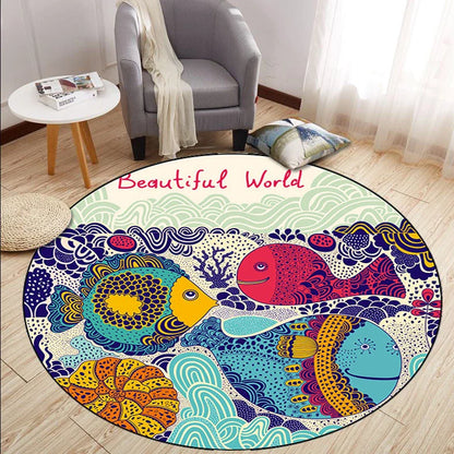 Round crystal velvet carpet with cartoon anime pattern under sofa for floor protection