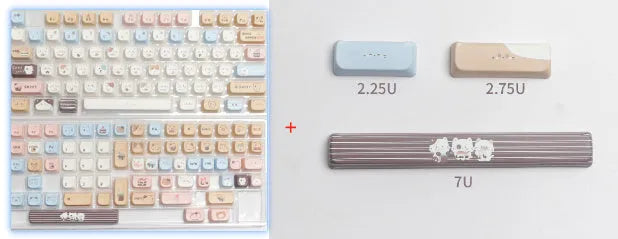 Sea Salt Cat PBT keycap set with sublimation printing showing 26 keys including 7u spacebar supplement