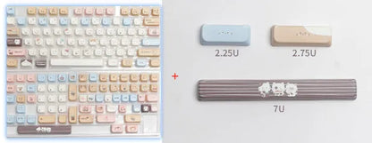 Sea Salt Cat PBT keycap set with sublimation printing showing 26 keys including 7u spacebar supplement