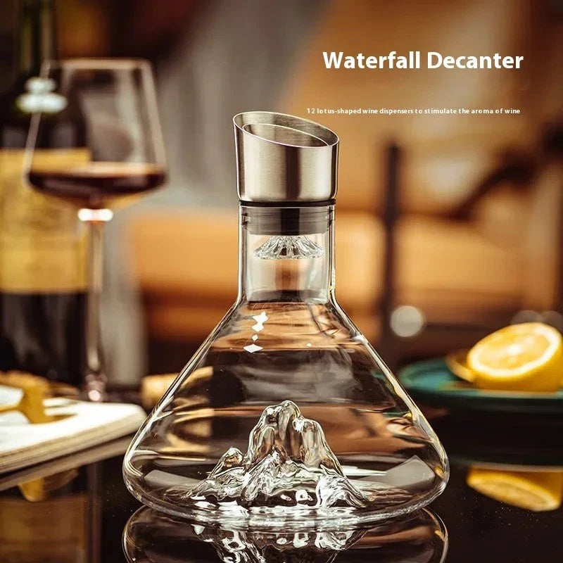 Elegant Iceberg Waterfall Wine Decanter made of lead-free crystal glass for enhancing wine flavors and aromas