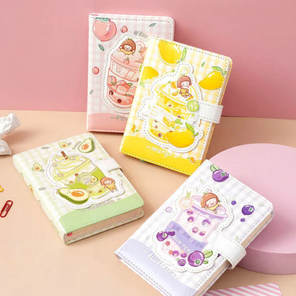 Magnetic buckle notebook hand ledger in pink, yellow, green, and purple with paper pages