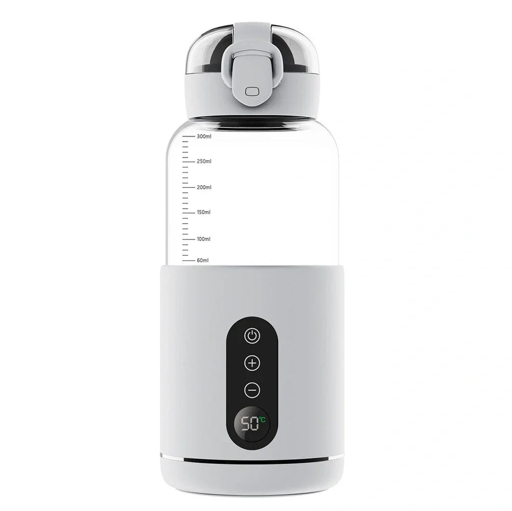 Wireless portable milk mixer with glass construction maintaining constant 37°C temperature for baby formula