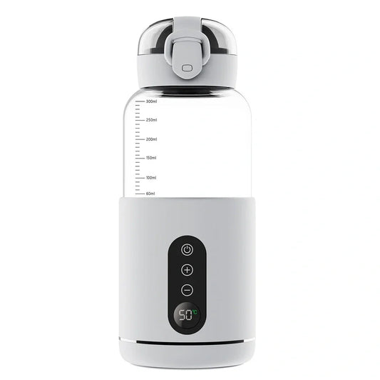 Wireless portable milk mixer with glass construction maintaining constant 37°C temperature for baby formula