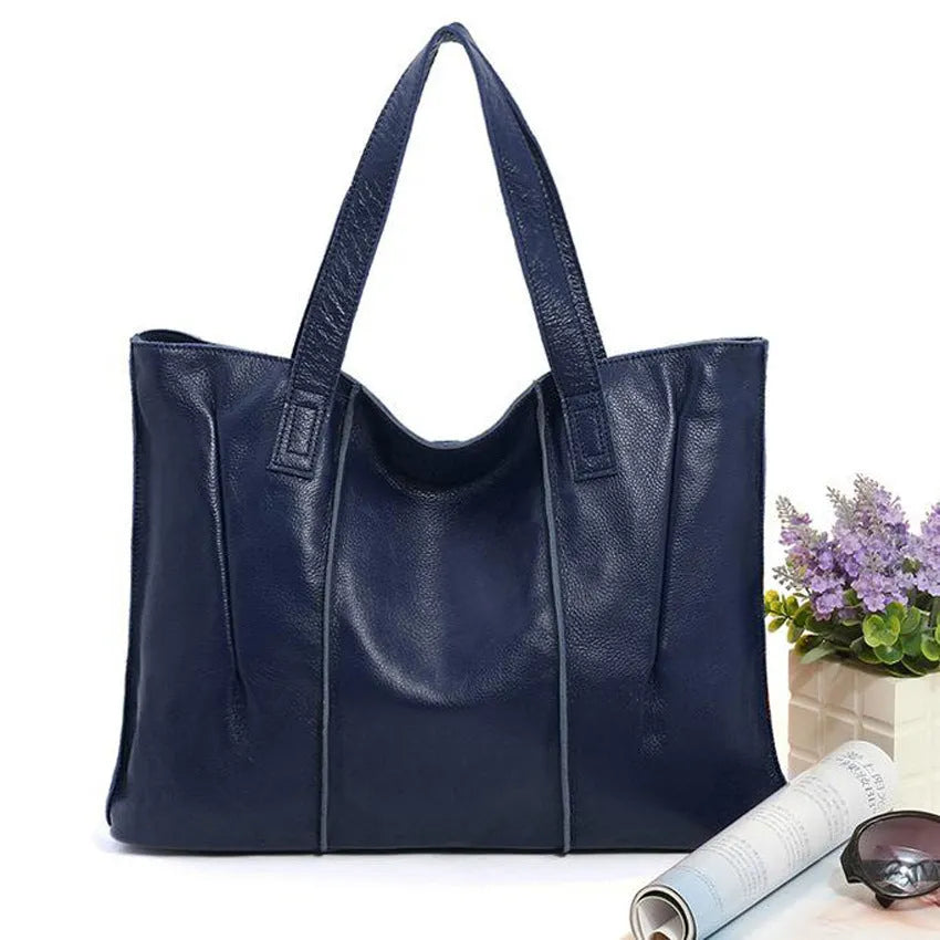Top grain leather single shoulder tote bag in apricot with stitching and patchwork, soft genuine leather, women's daily wear bag.