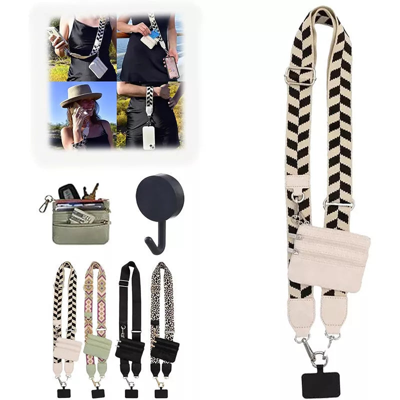 Adjustable mobile phone lanyard with zipper bag in multiple colors