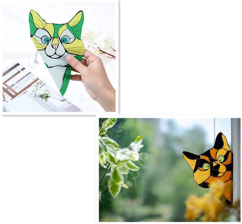 Colorful PVC cat window sticker with double-sided design for home and car decoration