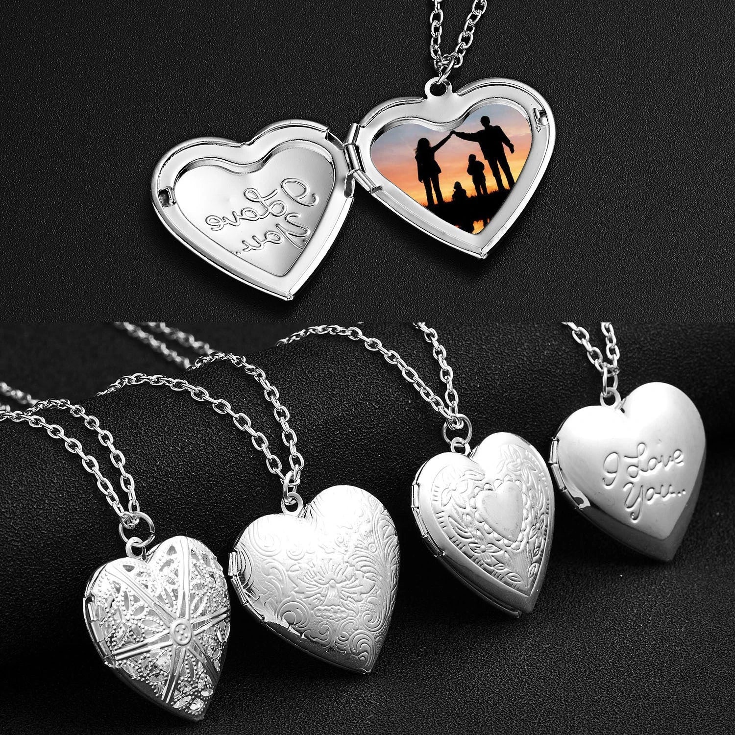 Personalized heart-shaped photo frame pendant necklace in various colors