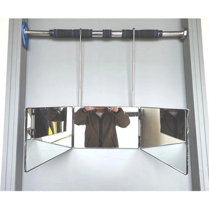Telescopic Hanging Three-sided Folding Makeup Mirror with 360-degree view for DIY haircuts