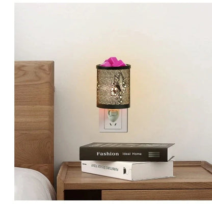 Metal wall-plug wax melt warmer with night light function in various patterns