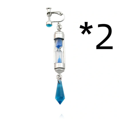 Anime-inspired hourglass-shaped ear clip and necklace set in silver and gold