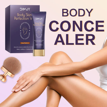 Waterproof body concealer cream pot and brush for covering tattoos and birthmarks.