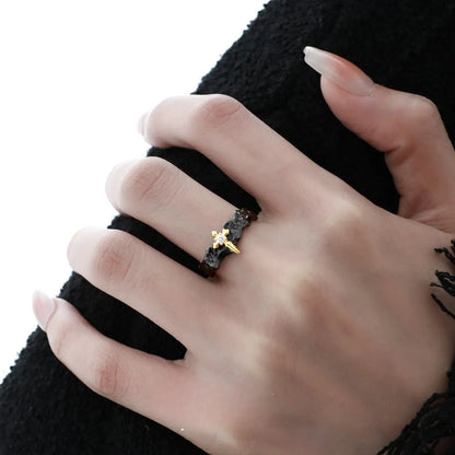 Princess Knight adjustable opening couple's ring in silver with white gold or black gold electroplated finish.