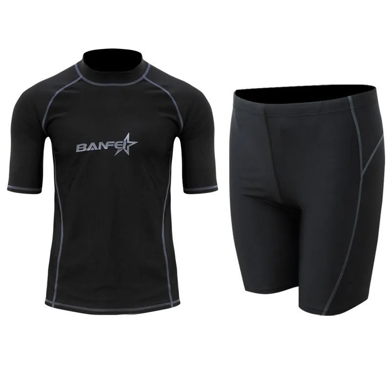 Men's blue quick-drying half sleeve swim top and pants set for swimming and snorkelling