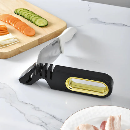 Four-in-one manual knife sharpener with ceramic, diamond, tungsten steel stones in pearl white, mint green or gentleman black