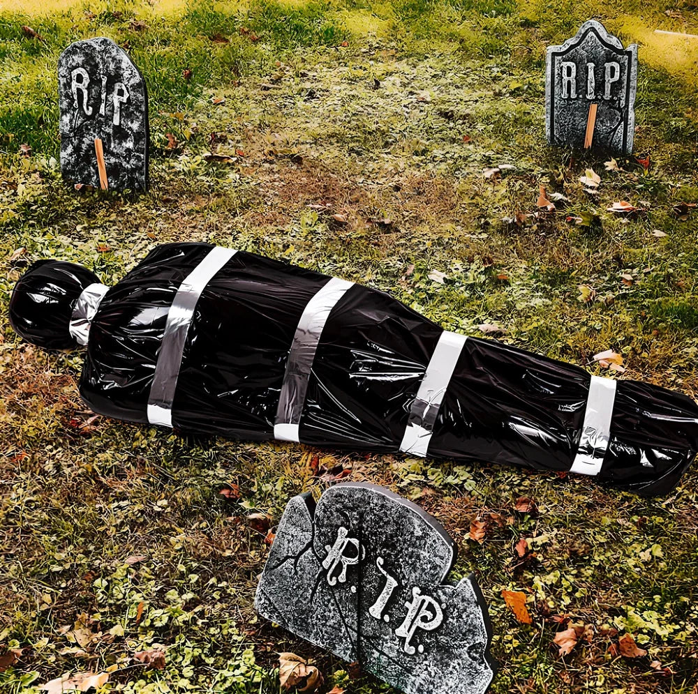 35×20×150cm black fake body bag horror prop with inflatable human body and accessory kit
