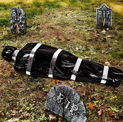 35×20×150cm black fake body bag horror prop with inflatable human body and accessory kit