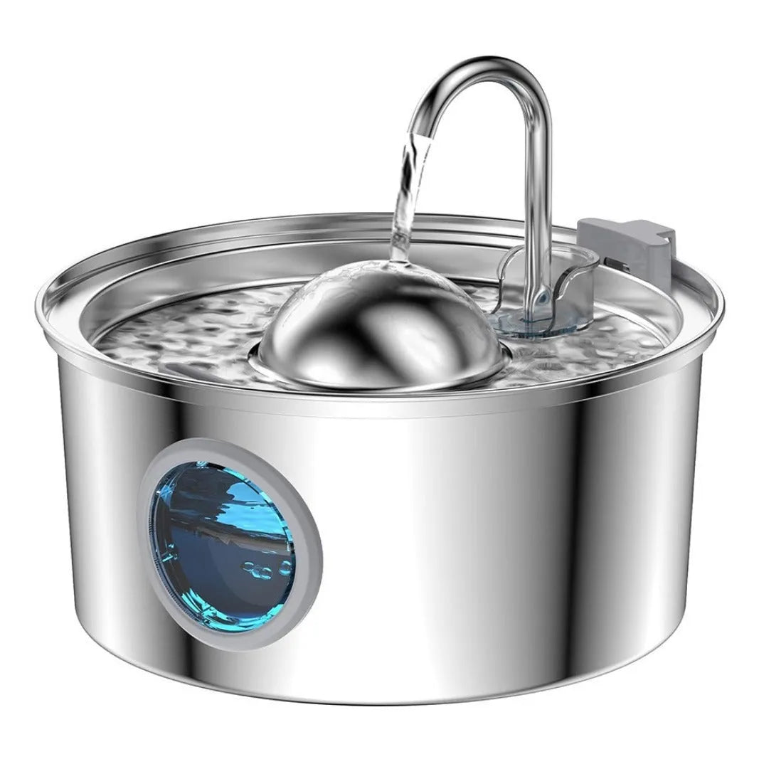 Stainless steel round pet water dispenser with 4L capacity and multiple outlet options