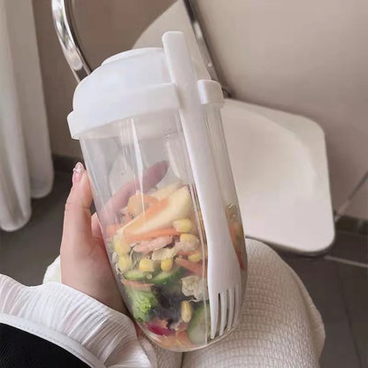 1000ml BPA-Free Salad Cup Set with Fork and Dressing Holder in four colors