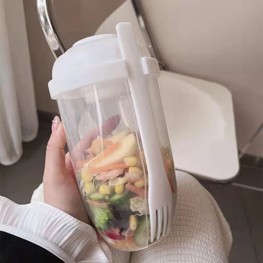 1000ml BPA-Free Salad Cup Set with Fork and Dressing Holder in four colors