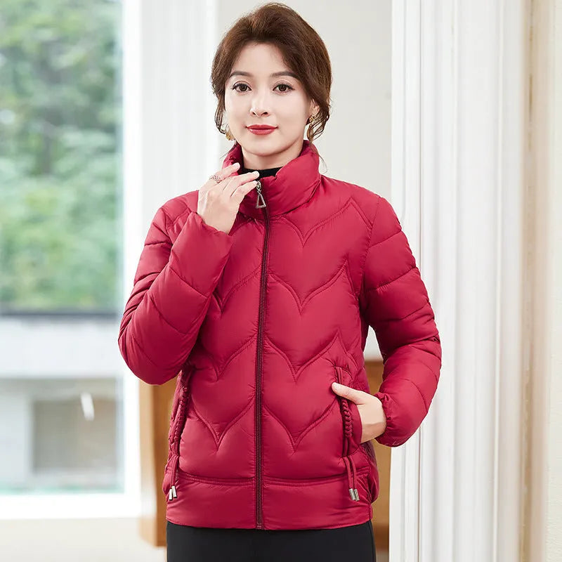 Women's long sleeve cotton coat with stand collar in solid colour, loose fit, sizes XXL to 6XL