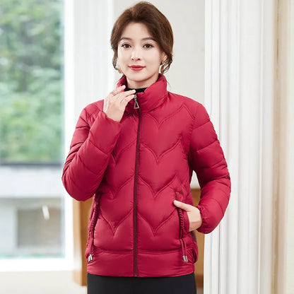 Women's long sleeve cotton coat with stand collar in solid colour, loose fit, sizes XXL to 6XL