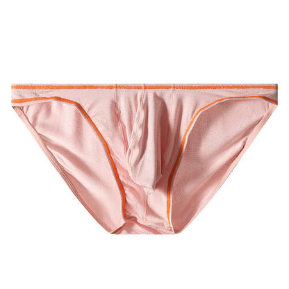 Men's modal ice silk butt-lift hip underwear in dark grey, pink, yellow green, blue, or sky blue.