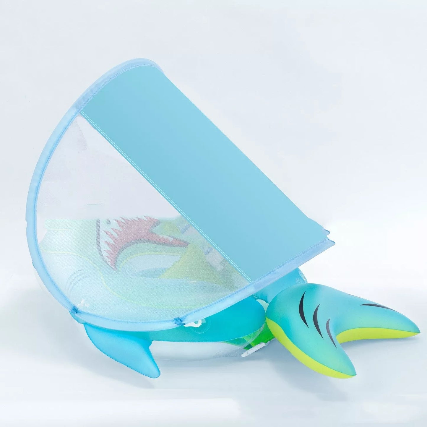 Baby swim ring with anti-flip design and sunshade for safe water play