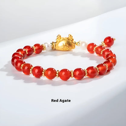 Handmade 8mm agate crystal bracelet with diamond-shaped beads in five natural stone colours