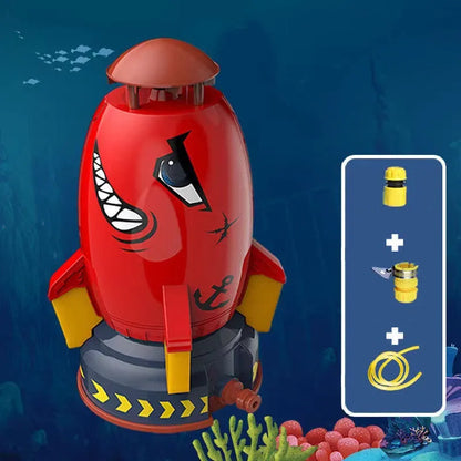 Outdoor water pressure rocket launcher toy for children's garden play with plastic construction