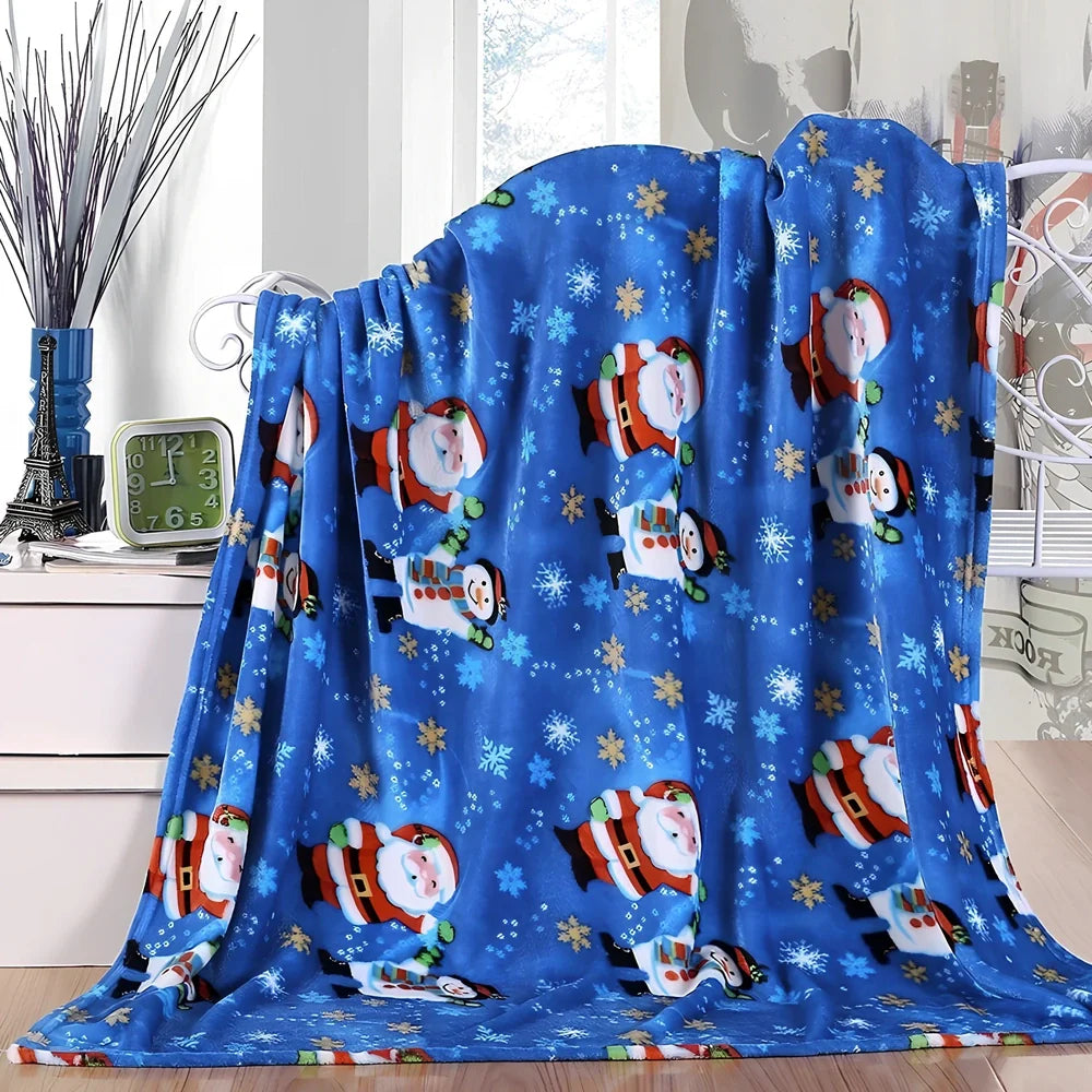 Double-sided flannel Christmas blanket with elk snowman Santa print in four sizes from 75cm to 200cm